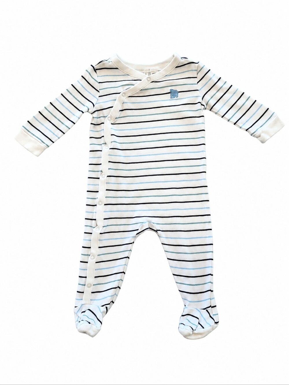 Janie and Jack Baby Boy Footed Sleeper 3-6 Months Blue Stripe Bear Cotton Pajama